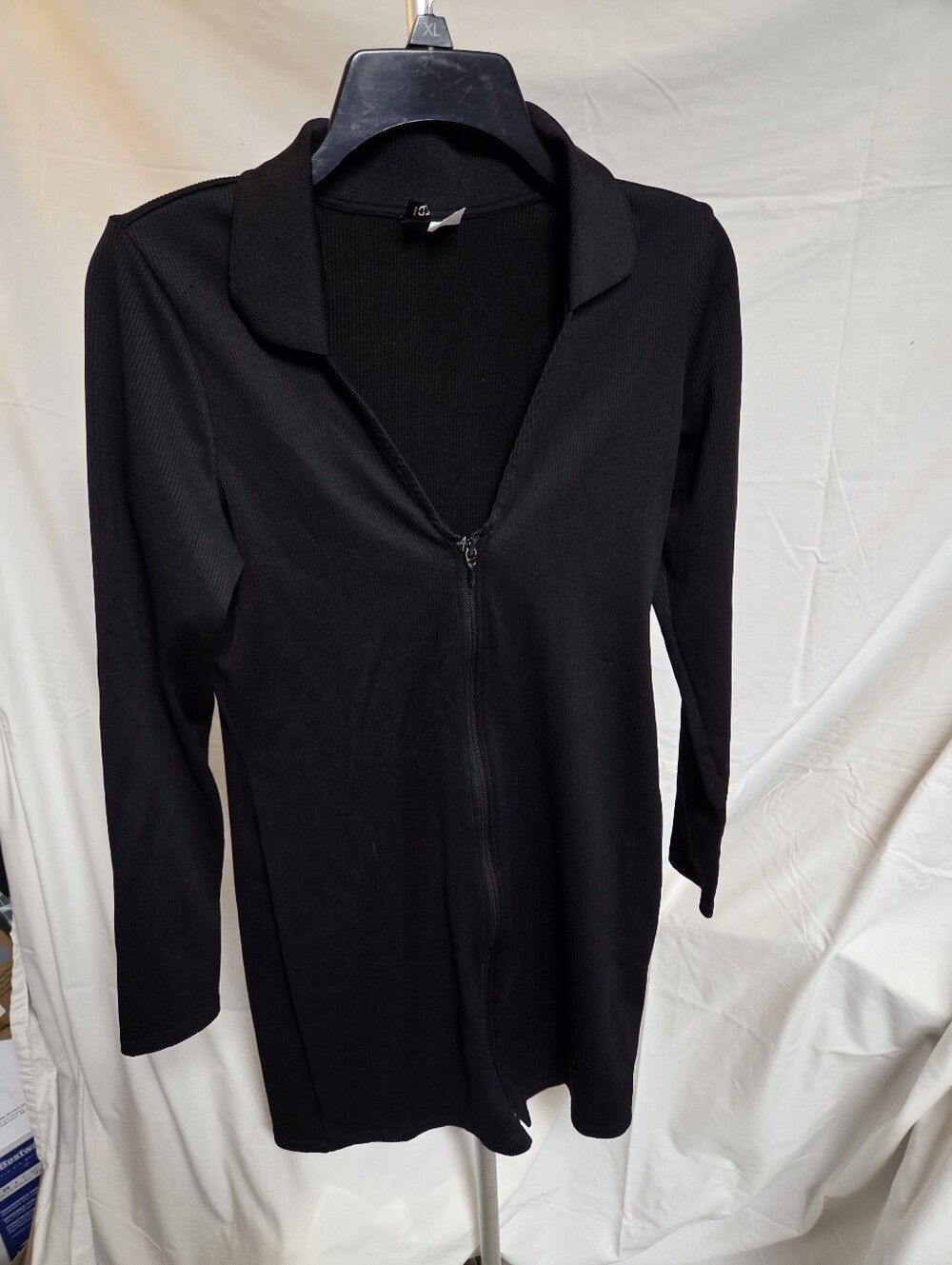 Divided Black Long Sleeve Zip Front Dress
